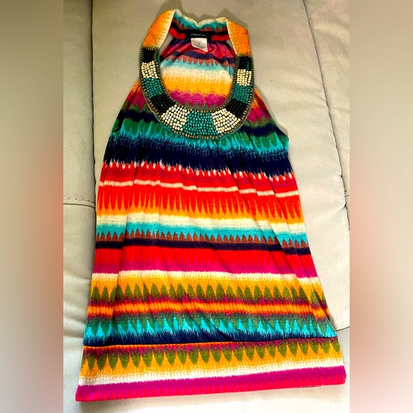 Multi colored sleeveless top, with beaded neckline - Picture 2 of 2